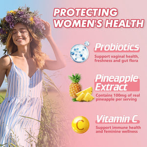 Pineapple Gummies for Women Ph - Feminine Balance Gummies for Flora and Vaginal Health + Vitamin C for Immune Support, Probiotics Women'S Ph Balance Gummy Nutrition Vegan Friendly, 90 Counts