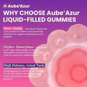 Aube'Azur Saffron Gummies for Kids, 15-In-1 Saffron Supplements for Kids, with B6, B12, C, D3, Magnesium Glycinate, Zinc for Nerve, Rest, Focus, Sugar Free, Vegan, Non- GMO, Peach Flavor, 60 Count
