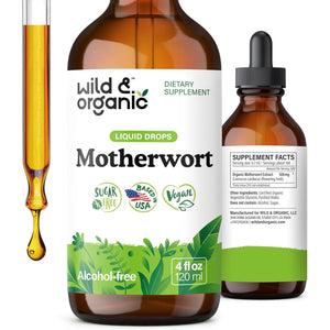 Wild & Organic Motherwort Tincture - Good Mood, Calmness, Overall Support - Supplements for Women with Motherwort Herb - Vegan, Sugar & Alcohol-Free Extract Drops - 4 Fl Oz
