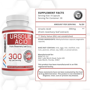 MAAC10 Ursolic Acid 300Mg - Sourced from Rosemary Extract, AMPK & Sirtuin Activator - Third-Party Lab Tested