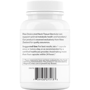 Thyroid – Raw Grass-Fed Desiccated – New Zealand Sourced - Energy & Metabolism Support – Non-Gmo, 60 Capsules