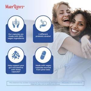 MARYRUTH'S Complete Gut Health+ Capsules | 5 Probiotic Blend | Butyrate | Corebiome® | Vegan Gut Support | Support Gastrointestinal Health & Microbiome | 2 Capsules Daily | 30 Servings