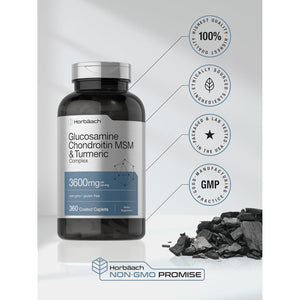 Horbäach Glucosamine Chondroitin MSM | 360 Caplets | Advanced Formula with Turmeric | Non-Gmo, Gluten Free