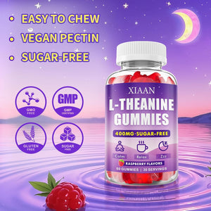 L-Theanine Gummies for Kids & Adults, L'Theanine 400Mg Chewable L Theanine Supplement for Calm, Zzz & Relaxation Support, Vegan, Organic, Raspberry Flavor, 60 Counts