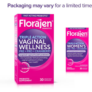 Florajen Women’S Probiotic with Cranberry - Prebiotic + Probiotic for Vaginal, Digestive, & Immune Support - Women’S Gut & Urinary Health Support - Vegan, Gluten-Free Daily Wellness - 30 Capsules