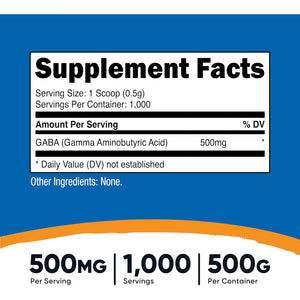 Nutricost Pure GABA 500G Powder (Gamma Aminobutyric Acid) (500 Grams/1.1 Pounds)