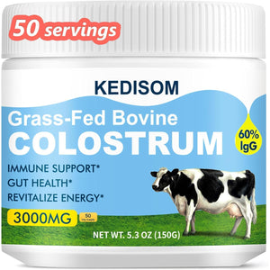 Grass-Fed Bovine Colostrum Supplement Powder - 60% High Igg 3000 Mg for Gut Health, Immune Support - Easy to Mix Natural Liposomal Colostrum Superfood, Unflavored, 50 Servings