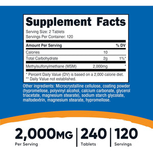 Nutricost MSM Tablets (Methylsulfonylmethane) 2000Mg per Serving, 120 Servings, 240 Tablets - Non-Gmo and Gluten Free