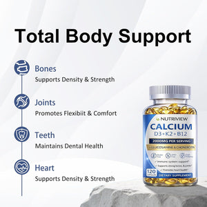 Nutriview Calcium 2000Mg with D3 & K2 - High Absorption Bone Health Supplement for Women, Non-Gmo, 120 Softgels(1Pc)