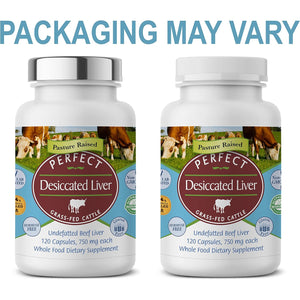Perfect Supplements – Desiccated Beef Liver Capsules Grass Fed Supplement -Natural Source of Protein, Iron, Vitamins a & B- Boosts Energy and Immunity - No Chemicals No Dairy and Hormone Free