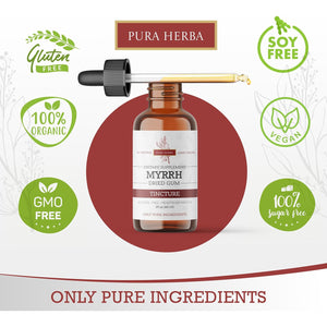 Pura Herba Organic Myrrh Liquid Extract - Alcohol-Free Tincture Drops | Non-Gmo, Vegan, Gluten-Free Herbal Supplement | 2 Fl Oz | Made in USA
