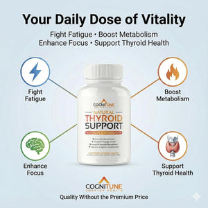 Cognitune Thyroid Support Supplement for Women and Men - Complete 14 Ingredient Formula with Iodine Selenium and B12 - Supports Natural Energy Metabolism and Mental Focus