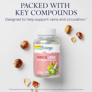SOLARAY Circulegs - Herbal Supplements for Wellness Support W/Horse Chestnut Extract and Vitamin C, plus Gotu Kola, Flavonoids, Hesperidin Blend - Vegan, Gluten Free, 60-Day Guarantee - 60 Servings