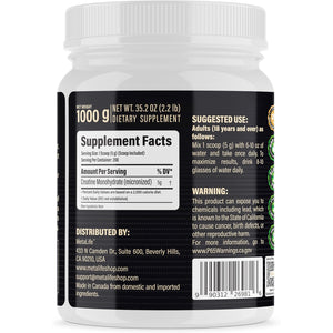 100% Pure Creatine Monohydrate Powder 200 Servings, Micronized Powder, Muscle Growth, Unflavored, Ideal for Athletes & Fitness Enthusiasts, Third Party Lab Tested, Vegan, 1000 G