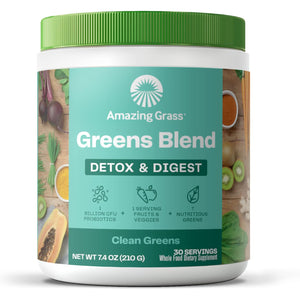 Amazing Grass Greens Blend Detox & Digest, Smoothie Mix, Cleanse with Super Greens Powder, Digestive Enzymes & Probiotics, Clean Greens, 30 Servings, 7.4 Ounce (Packaging May Vary)