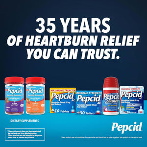Pepcid Soothing Gummies, Heartburn Relief + Sleep Support Gummies Help Occasional Heartburn, Upset Stomach, Acid Indigestion + Sleeplessness, Calcium & Melatonin, Strawberry, 32 Ct