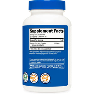 Nutricost Slippery Elm Bark Capsules 1000Mg per Serving, 120 Capsules - Non-Gmo, Gluten Free, Vegetarian Friendly