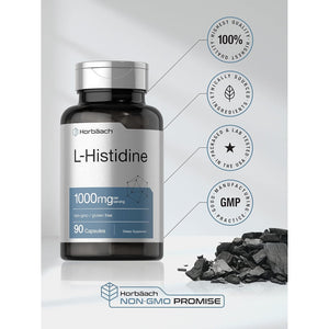 Horbäach L-Histidine 1000Mg 90 Capsules | Non-Gmo and Gluten Free | Pharmaceutical Grade