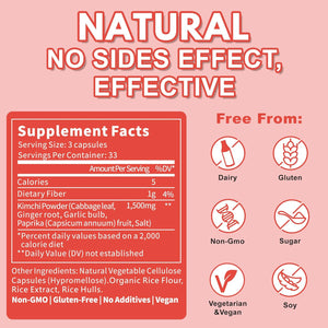 QUBIT Kimchi Capsules, Kimchi Supplement, Supports Gut, Digestive & Fullness, Taste Well, One Capsule of Fermented Superfood for Antioxidant Support, 90 Vegan Capsules, Pills