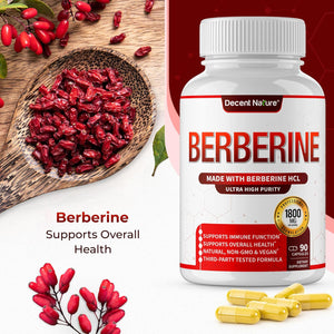 Berberine Supplement 1800Mg - Premium Berberine Hcl 97% High Purity, Supports Immune System, High Potency Hydrochloride & Extract, Activates AMPK & GLP-1, Non-Gmo Vegan, for Men Woman 90 Capsules