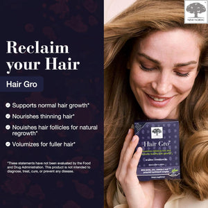 NEW NORDIC Hair GRO, Hair Growth Supplement, Biotin & Palm Fruit Extract Tocotrienols for Natural Regrowth, 60 Count (Pack of 3)