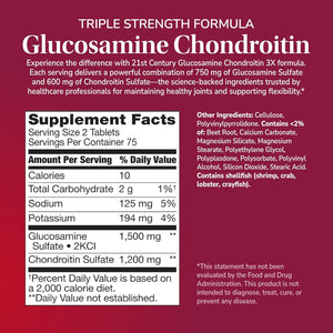 21St Century Glucosamine Chondroitin 750/600Mg - Triple Strength, Tablets, 150 Count