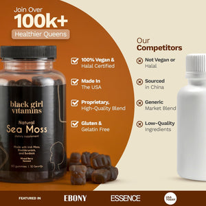 Black Girl Vitamins - Irish Sea Moss Gummies - Seamoss + Bladderwrack & Burdock - 92 Minerals for Thyroid, Metabolism, and Immunity - Vegan, Gluten-Free, Halal (Mixed Berry, 30 Day Supply)