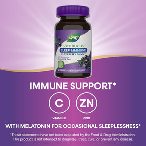 Nature'S Way Sambucus Sleep + Immune* Elderberry Gummies, Sleep Support for Adults and Immune Support*, with Melatonin, Vitamin C, L-Theanine, Zinc, 50 Gummies (Packaging May Vary)