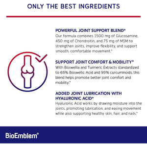 Bioemblem Glucosamine Sulfate 1500Mg with Chondroitin & MSM, Joint Support Supplement with Boswellia, Turmeric & Hyaluronic Acid, Supports Mobility, Flexibility & Cartilage Health, Non-Gmo, 90 Caps