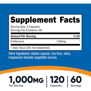 Nutricost D-Mannose 1000Mg per Serving, 120 Capsules - 500Mg per Capsule, Urinary Tract Health, Non-Gmo and Gluten Free