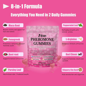 Pheromone Gummies for Her, Women Slippery Elm, Enhance Charm, Supports Balance, Confidence & Social Vibe, Vegan, Non-Gmo, Gluten-Free, Strawberry Flavor, 60 Gummies