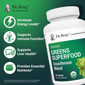 Dr. Berg'S Greens Superfood Cruciferous Vegetable Tablets - Vegetable Supplements for Adults W/ 11 Phytonutrient Super Greens - Energy, Immune System & Liver Veggie Tablets - 90 Tablet