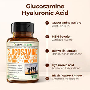 Joint Support Supplement with Glucosamine Sulfate, Hyaluronic Acid, Boswellia & MSM – Supports Joint Health, Mobility & Bone Strength – for Daily Use – FSA Eligible 60 Capsules