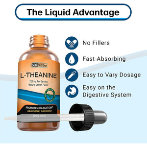 SBR Nutrition Liquid L-Theanine Drops | All Natural, Vegan, Alcohol Free, Non-Gmo | for Sleep Aid, Calm, Relaxation, Focus without Drowsiness | Synergistic with Coffee or Caffeine
