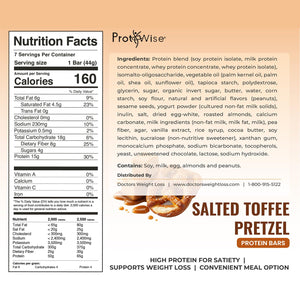 Protiwise – Salted Toffee High Protein 15G Bar | Low Calorie, Weight Loss, Diet, Keto Friendly, Hunger Control, Meal Replacement | Gluten Free, Low Fat, Low Sugar (7/Box)