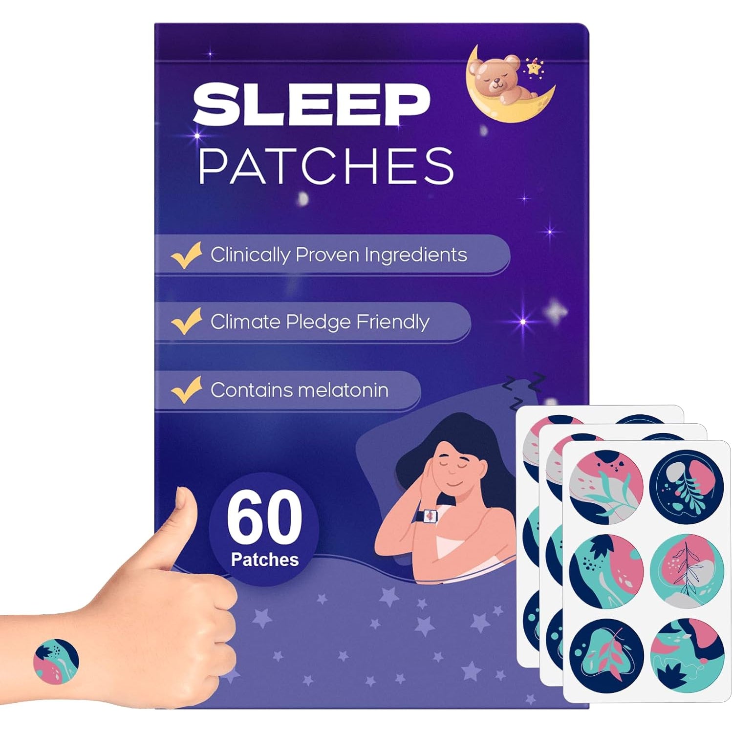 Sleep Patches, 60 Pack Upgraded Sleep Patches for Adults, Made of All-Natural Ingredients, Natural Plant-Based Sleep Support for Men and Women, That Last All Night,Easy to Use