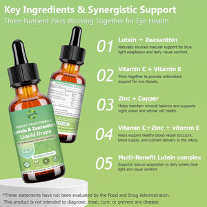 Lutein and Zeaxanthin Supplement Liquid Drops 40Mg AREDS 2 plus Eye Vitamin & Mineral Supplement with Vitamin C E Zinc Copper for Blue Light Protection Eye Health Support Non-Gmo, Gluten Free