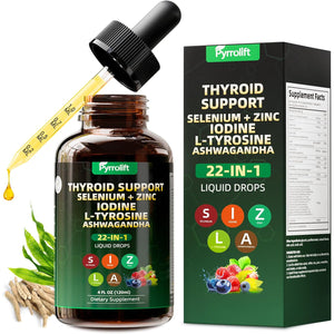 Thyroid Support for Women & Men, 22 in 1 Natural Herbal Formula Support Body Immune & Balance | Kelp Ashwagandha Turmeric Selenium Zinc L-Tyrosine Vitamin B12 | Thyroid Supplement Liquid Drops, 120 ML