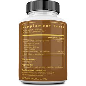 Ancestral Supplements Grass Fed Beef Tracheal Cartilage Supplement with Liver, 3000Mg, Immune Health and Joint Support Supplement Promotes Healing, Non-Gmo, 180 Capsules