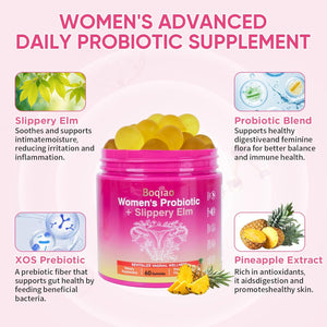 Feminine Probiotics Gummies with Slippery Elm - 60 Pineapple Gummies for Women Ph Balance, Vaginal Probiotics Supports Flora, Gut Health & Immune System, Prebiotics & Lactobacillus Blend (Pineapple)
