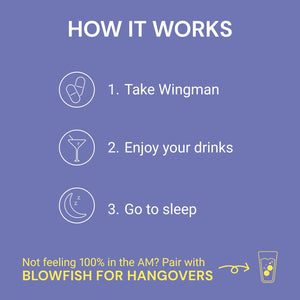Blowfish Wingman | Supplement with DHM + L-Cysteine + Electrolytes | Feel Better after Drinking | Pre-Alcohol Liver Support & Hydration