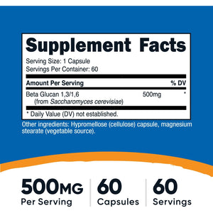 Nutricost Beta Glucan 500Mg 1,3/1,6 D-Glucan, 60 Vegetarian Capsules - Gluten Free, Non-Gmo