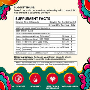Grass Fed Beef Liver Capsules - Female-Focused Organ Supplement with Liver, Heart, Ovary & Uterus - Supports Hormone Balance & Vitality, Whole Body Wellness - 60 Capsules