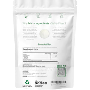 Micro Ingredients Vitality Prebiotic Fiber Powder, 1Lb | Easy Mix Powder for Digestive & Gut Health | Daily Prebiotic Soluble Fiber Supplement for Women and Men | Unflavored, Sugar Free & Vegan