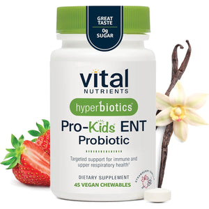 Hyperbiotics Vital Nutrients Pro Kids Probiotic ENT | Toddler Probiotics for Kids Ear, Nose and Throat | Targeted Immune and Digestive Health | Strawberry-Vanilla 45 Sugar-Free Chewable Tablets