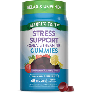Nature'S Truth Stress Relief Gummies for Adults | with Gaba, L Theanine, and Lemon Balm | Lemon Strawberry Flavor | Non-Gmo & Gluten Free Supplement