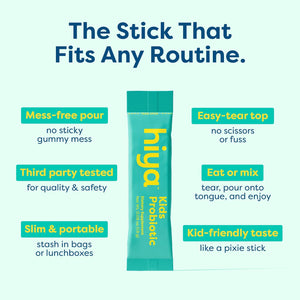 Hiya Kids Probiotic – 10 Billion CFU with Clinically-Studied Strains for Ages 2+, Supports Gut Health & Immune, 0G Sugar – 20 Stick Packs for Toddlers & Kids