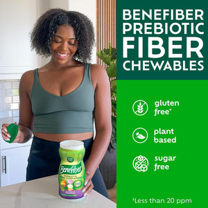 Benefiber Chewable Prebiotic GLP-1 Friendly Fiber Supplement Tablets for Digestive Health, Assorted Fruit Flavors - 100 Count