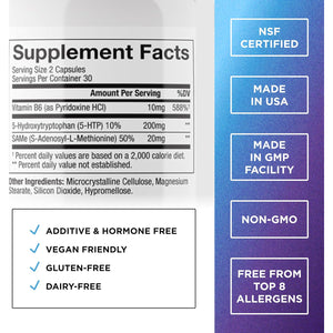 DR. EMIL NUTRITION 200 MG 5-HTP plus with Sam-E to Maintain Normal Healthy Sleep and Create a Sense of Wellbeing - 5HTP Supplement with Vitamin B6-60 Vegan Capsules, 30 Servings