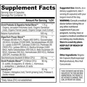 ONNIT Total Gut Health Daily Digestive Support, IGEN™ Non-Gmo Tested Digestion Supplement for Women and Men with 7 Strains of Probiotics, Prebiotics, Enzymes and Betaine HCL, 60 Count
